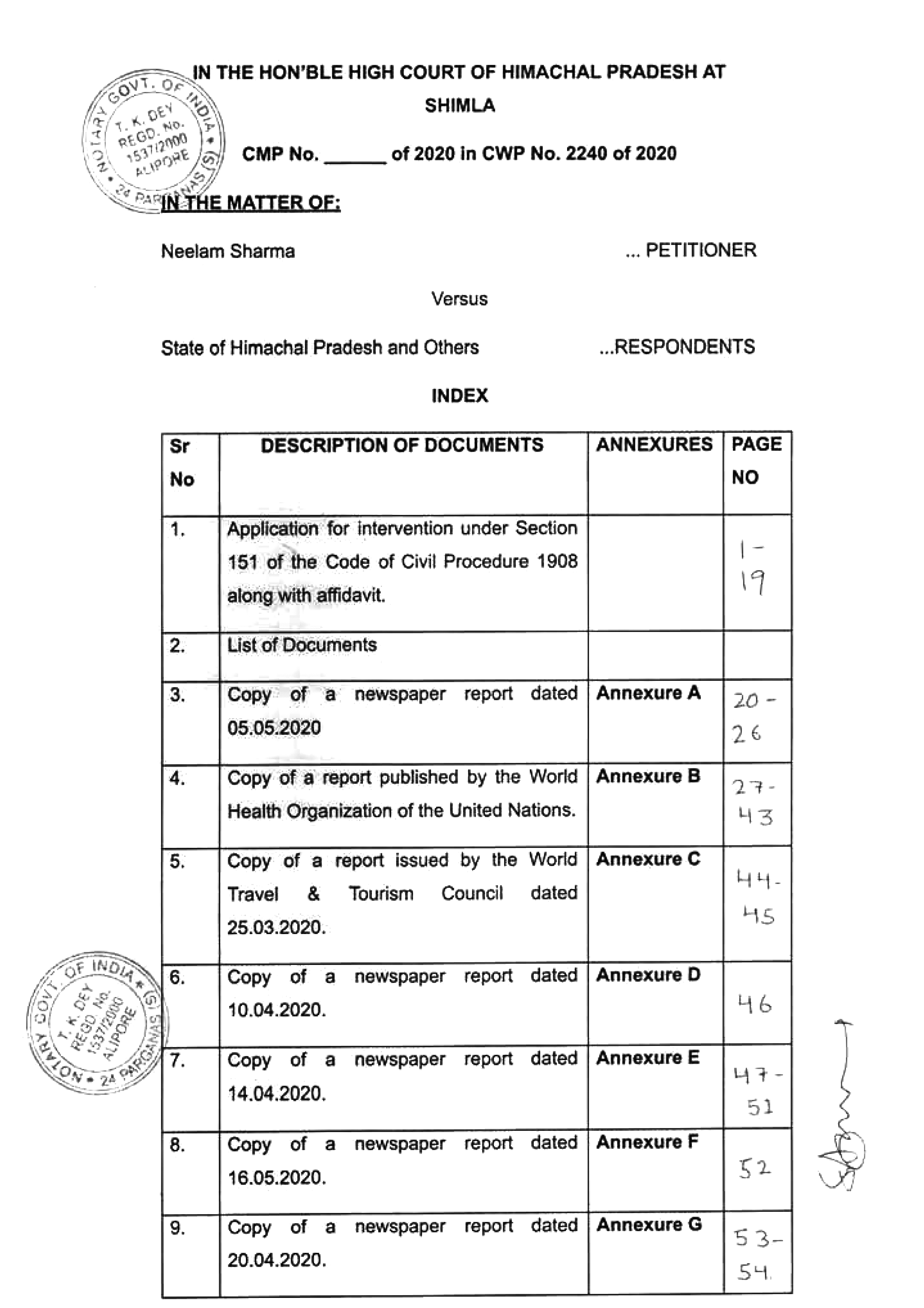 Intervention Application for Himachal Government