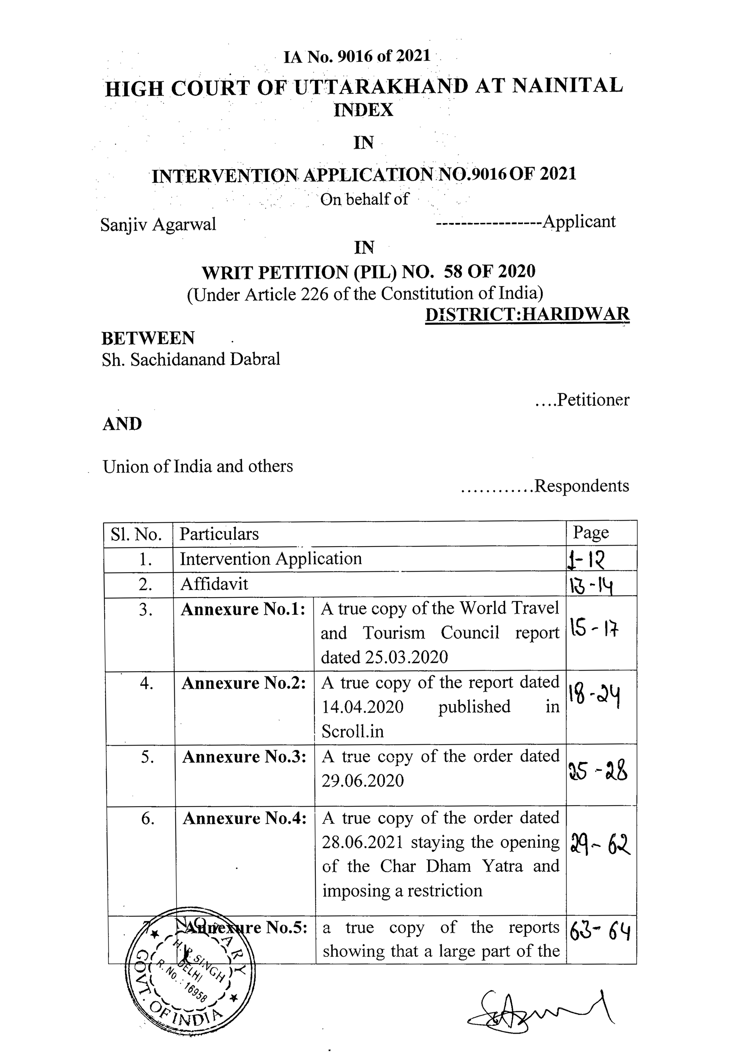 Intervention Application for Uttarakhand Government
