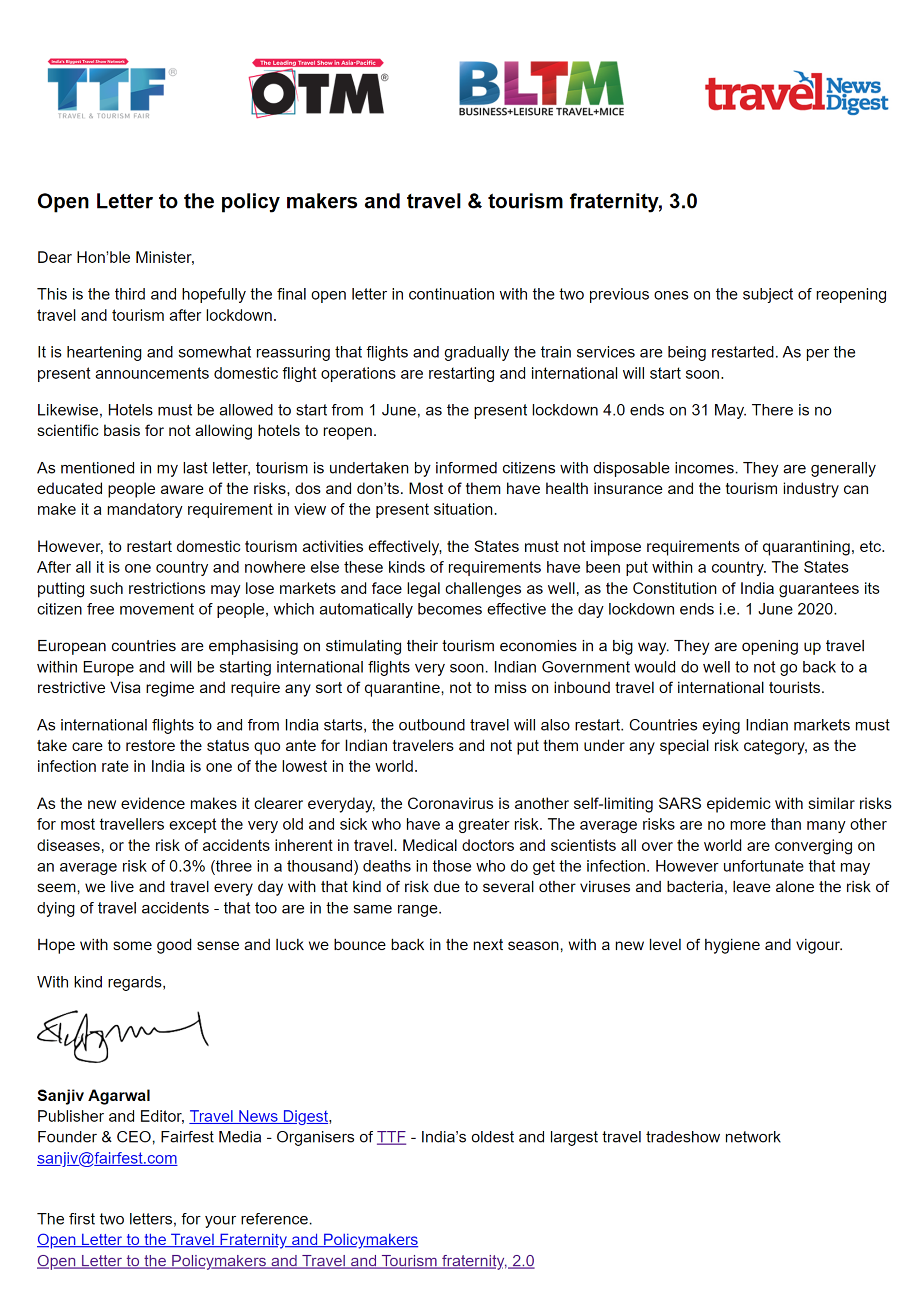 Open Letter 3 to the policy makers & tourism fraternity