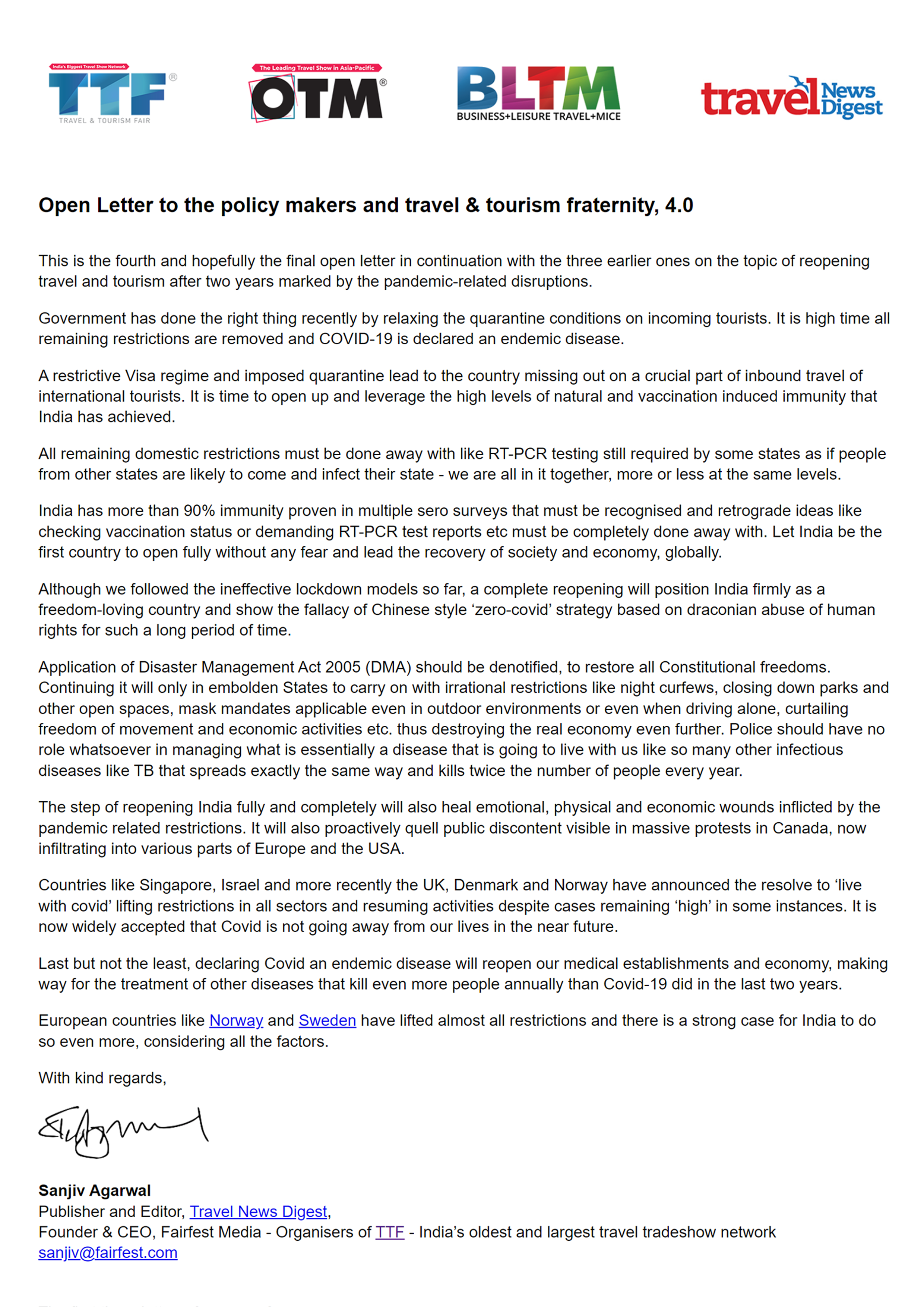 Open Letter 4 to the policy makers & tourism fraternity